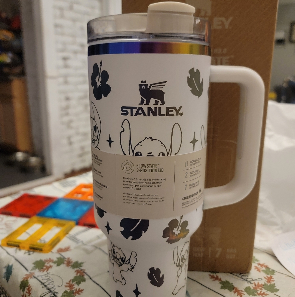 Stanley White Tumbler with Purple and Blue Accents STITCH